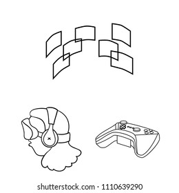 A virtual reality outline icons in set collection for design. Modern technology and equipment vector symbol stock web illustration.