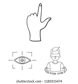 A virtual reality outline icons in set collection for design. Modern technology and equipment vector symbol stock web illustration.