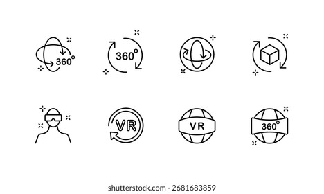 Conjunto de iconos de contorno de realidad virtual: lineal, vr, Elementos de diseño de realidad aumentada
