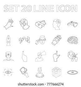 A virtual reality outline icons in set collection for design. Modern technology and equipment vector symbol stock web illustration.