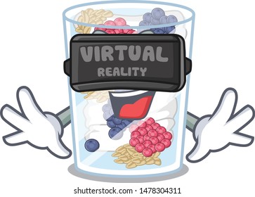 Virtual reality parfait above the wooden table mascot