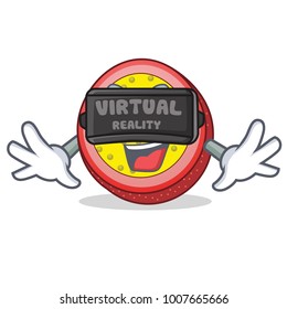With virtual reality passion fruit mascot cartoon