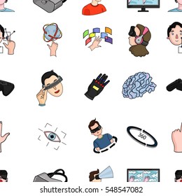 Virtual reality pattern icons in cartoon style. Big collection of virtual reality vector symbol stock illustration