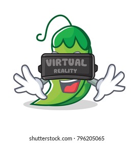 With virtual reality peas mascot cartoon style