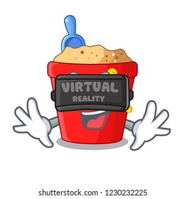 Virtual reality picture beach bucket on shovel cartoon