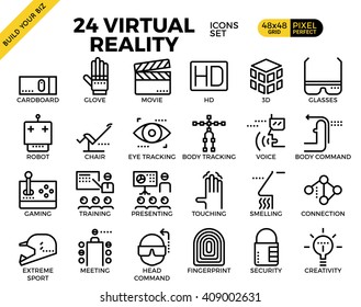 Virtual reality pixel perfect outline icons modern style for website