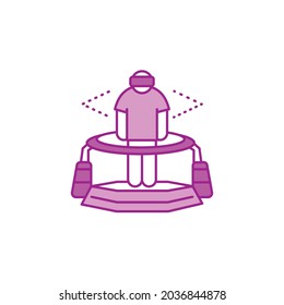 Virtual reality platform color line icon. Man in VR helmet gaming on platform. Cyberspace, simulation, interactive. Pictogram for web page, mobile app. UI UX GUI design element. 