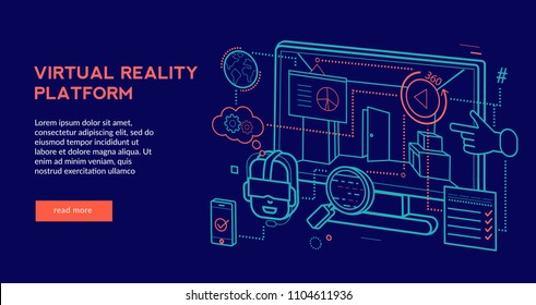 Virtual Reality Platform Concept for web page, banner, presentation. Vector illustration