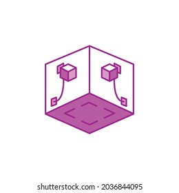 Virtual reality play area color line icon. Cyberspace, simulation, interactive. Pictogram for web page, mobile app. UI UX GUI design element.