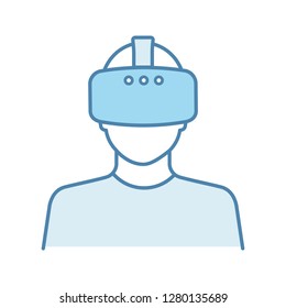 Virtual reality player color icon. VR player. Man with VR mask, glasses, headset. Isolated vector illustration