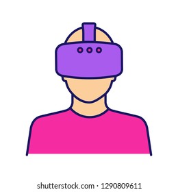 Virtual reality player color icon. VR player. Man with VR mask, glasses, headset. Isolated vector illustration