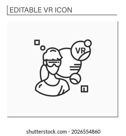 Virtual reality player line icon. VR headset. Person change actuality using special goggles with a screen. Modern virtual technology concept. Isolated vector illustration.Editable stroke