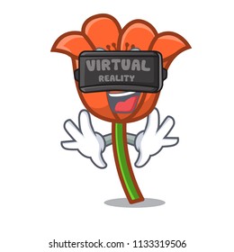 Virtual reality poppy flower mascot cartoon