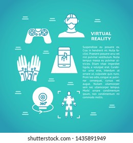 Virtual reality poster with flat icons. Modern computer technologies concept banner with place for text. Vector illustration.