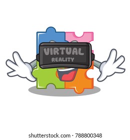 With virtual reality puzzle mascot cartoon style