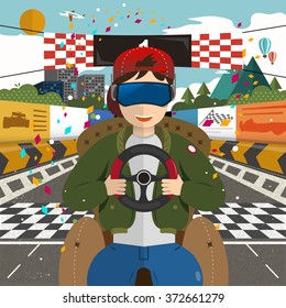 virtual reality - racing indoor in flat design virtual reality - racing indoor in flat design