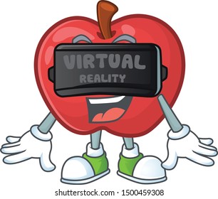 Virtual reality red apple funny character for vegetarian cartoon