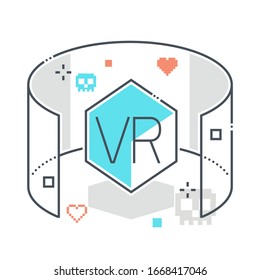 Virtual reality related color line vector icon, illustration. The icon is about vr game, gaming googles, vr glasses, 3d glasses, computer, augmented reality The composition is infinitely scalable.