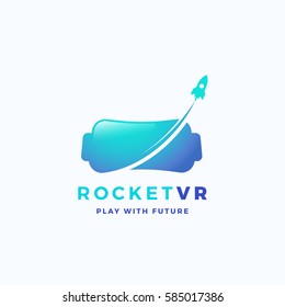 Virtual Reality Rocket Abstract Vector Icon, Sign, or Logo Template. Electronic Glasses Headset Silhouette with Spacecraft. Isolated.