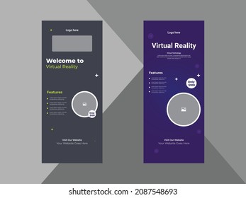 plantilla de diseño de banner de resumen de realidad virtual. diseño de panfleto de la realidad virtual de alta tecnología. planilla de banner para el despliegue de realidad virtual de alta tecnología. portada, afiche, listo para imprimir