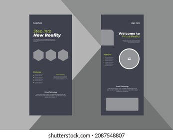 virtual reality roll up banner design template. hi-tech virtual reality poster leaflet design. technology hi-tech virtual reality roll up banner template. cover, poster, print-ready