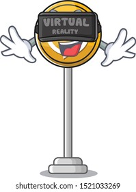 Virtual reality roundabout ahead cartoon shape with mascot