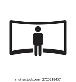 Vector sólido del glifo del símbolo de la pantalla de la realidad virtual para la vista inmersiva de la experiencia y el usuario que mira la exhibición panorámica ancha digital