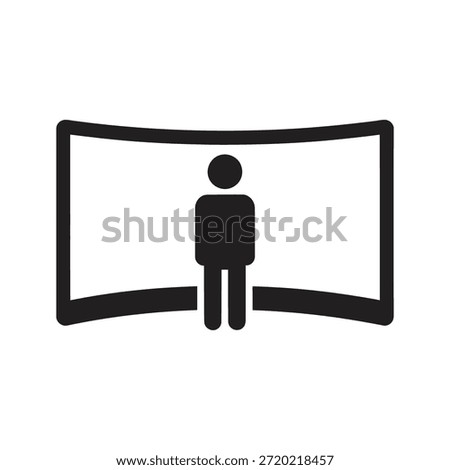 Virtual reality screen icon symbol solid glyph vector for immersive experience view and user watching wide panoramic display digital