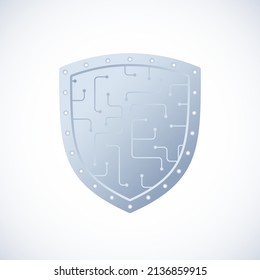 Virtual Reality Security Abstract Vector Sign, Symbol Template. Digital Space Safety Circuit Shield Guard. VR Cyberspace Protective Technology Icon. Isolated