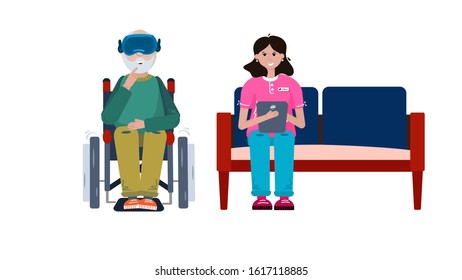 Sesión virtual de realidad del terapeuta con pacientes de edad avanzada con discapacidades