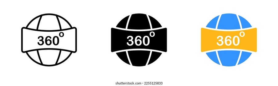 Virtual reality set icon. 360 degrees, planet, vr helmet, glasses, three dimensional cube, technology, augmented. Vector icon in line, black and colorful style on white background