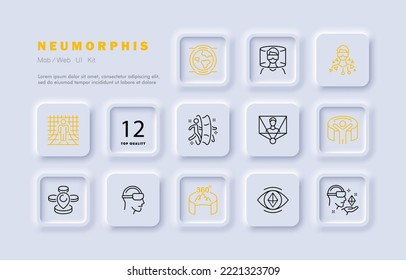 Virtual reality set icon. Hologram, augmented reality, technologies future, metaverse, teleport, portal, artificial intelligence, vr helmet, cryptocurrency, cyberspace, Neural networks. Neomorphism