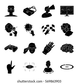 Virtual reality set icons in black style. Big collection of virtual reality vector symbol stock illustration