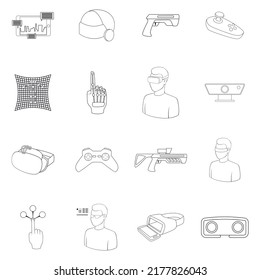 Virtual reality set icons in outline style isolated on white background