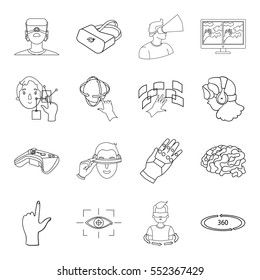 Virtual reality set icons in outline style. Big collection of virtual reality vector symbol stock illustration