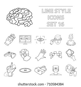 Virtual reality set icons in outline style. Big collection of virtual reality vector symbol stock illustration