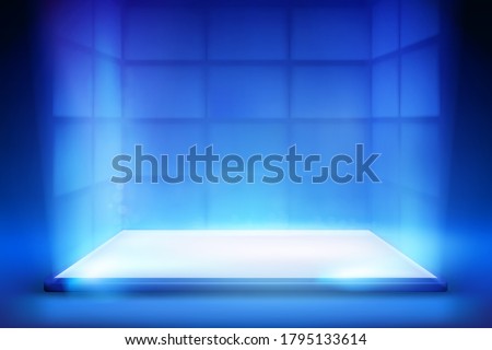 Virtual reality. Smartphone light screen. Computer or tablet display. Blue background. Vector illustration.