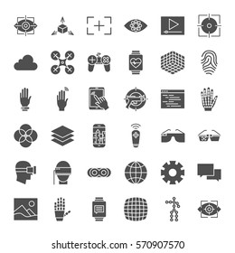 Virtual Reality Solid Web Icons. Vector Set of Augmented Technology Glyphs.