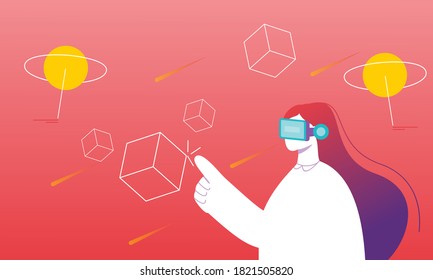 Virtual reality space illustration concept for landing page template
