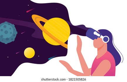 Virtual reality space illustration concept for landing page template