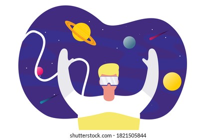 Virtual reality space illustration concept for landing page template