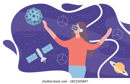 Virtual reality space illustration concept for landing page template
