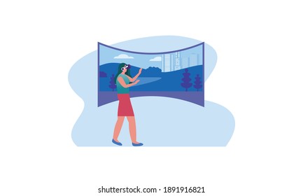 Virtual reality space illustration concept for landing page template