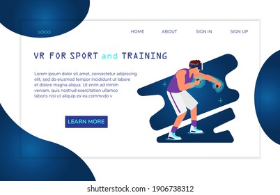 Virtual Reality For Sports And Training Landing Page Template Vector Design. Running Man In VR Headset Boxing.