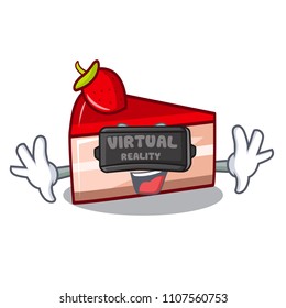 Virtual reality strawberry cake mascot cartoon