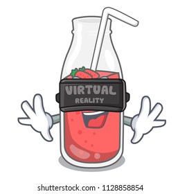 Virtual reality strawberry smoothie mascot cartoon
