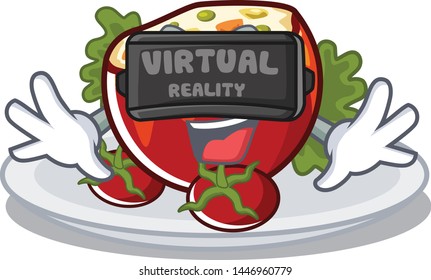 Virtual reality stuffed tomatoes on a cartoon board