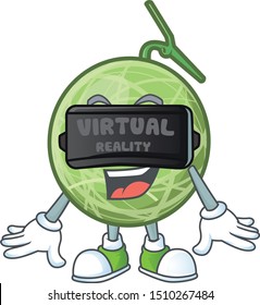 Virtual reality sweet melon fruit character mascot shape.