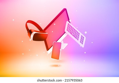Virtual reality technology concept. 3d vector objects with levitation effect