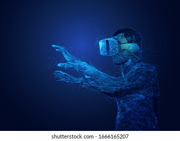 virtual reality technology concept, man wearing VR glasses presented in polygonal style